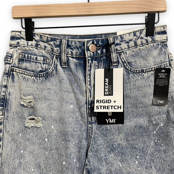 YMI High Rise Dream Jeans Distressed Ankle Length Raw Hem Splatter Paint Size 7 - Picture 2 of 10